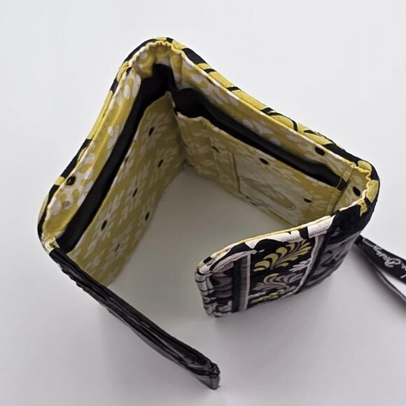 Vera Bradley Wallet Womens Black Gray Yellow Quilted Trifold Snap Zip Coin ID - Picture 7 of 8